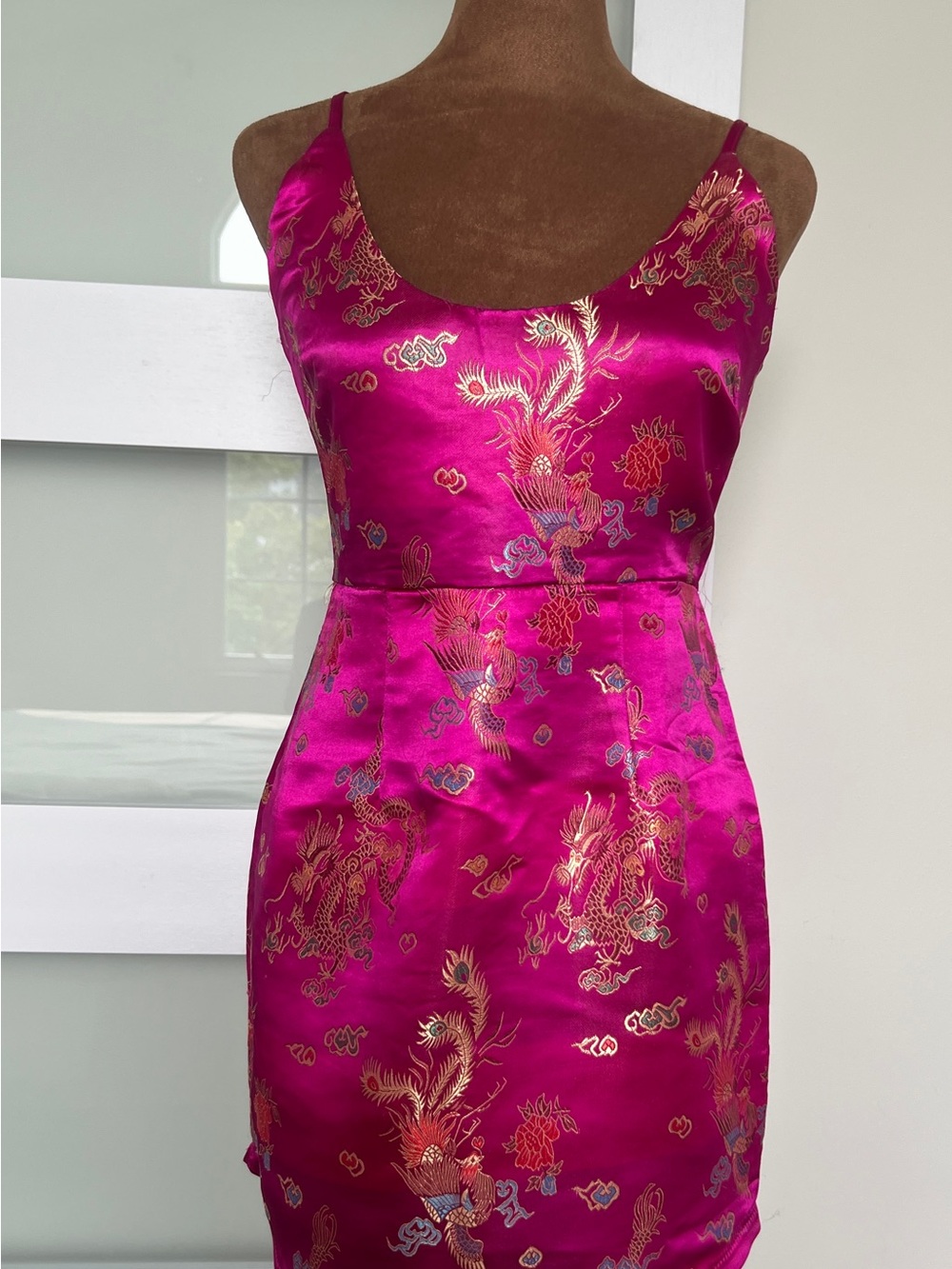 Fuchsia Satin Dragon Slip Dress